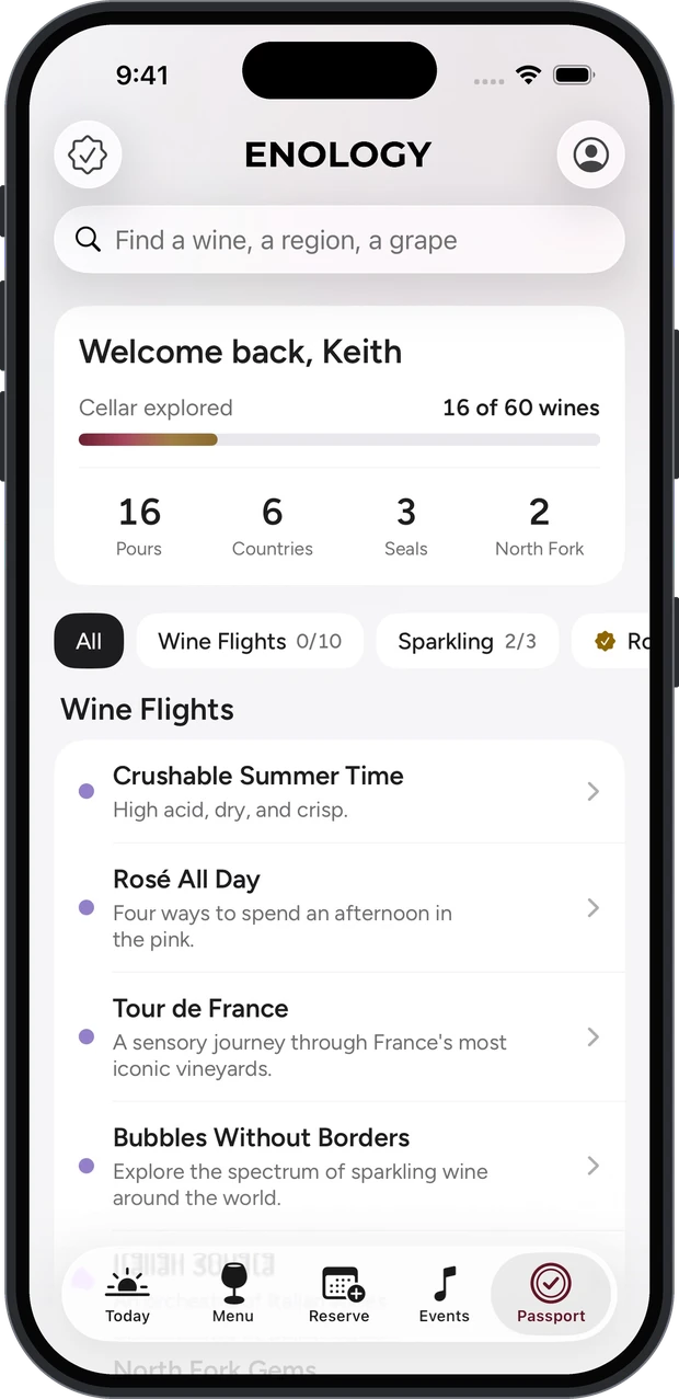 The wine passport with pours, countries and seals